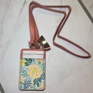 Bath & Body Works Floral Pink and Gold Lanyard Card Holder